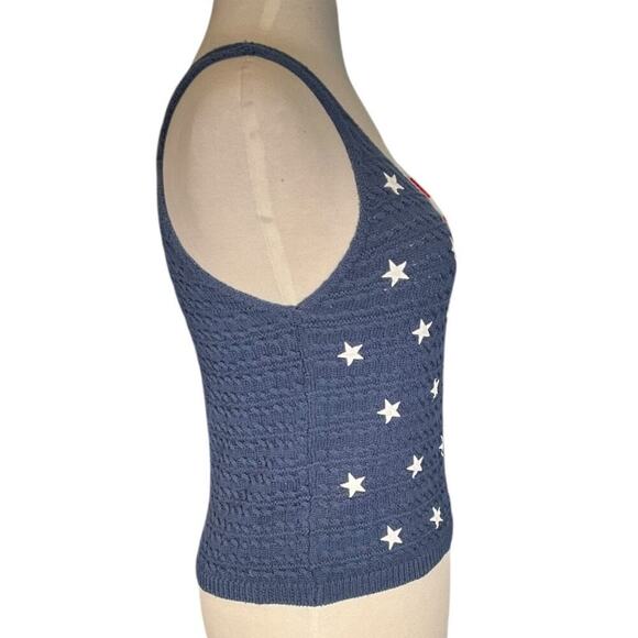 Moon & Madison American Flag Knit Tank Top Red White Blue Breathable Size Small - Picture 4 of 9